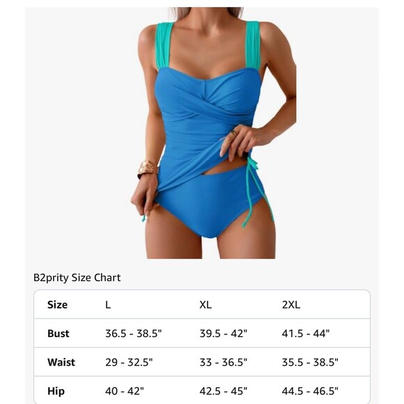 Tankini Swimsuit for Women Tummy Control Two Piece High Waist size 2XL turquoise - Picture 5 of 14